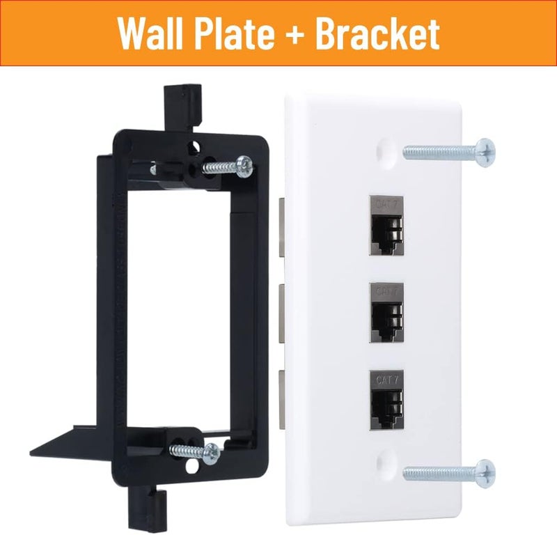 YOEMELY RJ45 Wall Plate 3 Port, 1 Gang Cat7 Keystone Wall Plate with Female to Female Coupler and Wall Plate Bracket for Ethernet Cable System (White, 1 Pack) - Image 2